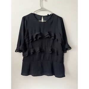 Who What Wear XS Short Sleeve Black Frill Blouse Basic Work Holiday Work Basic